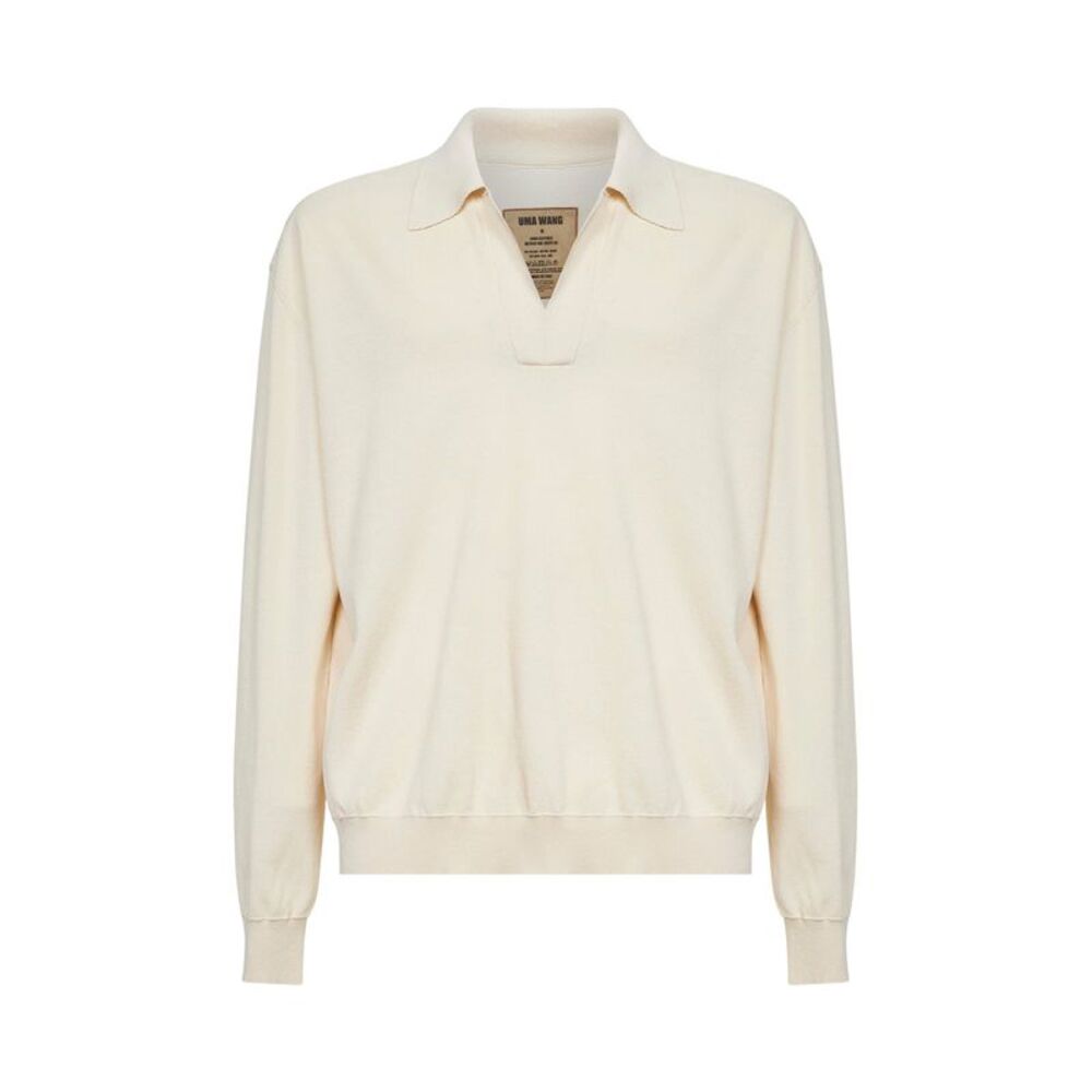 Uma Wang Men Off White Rib Wool And Silk Crepe Knit Polo Shirt